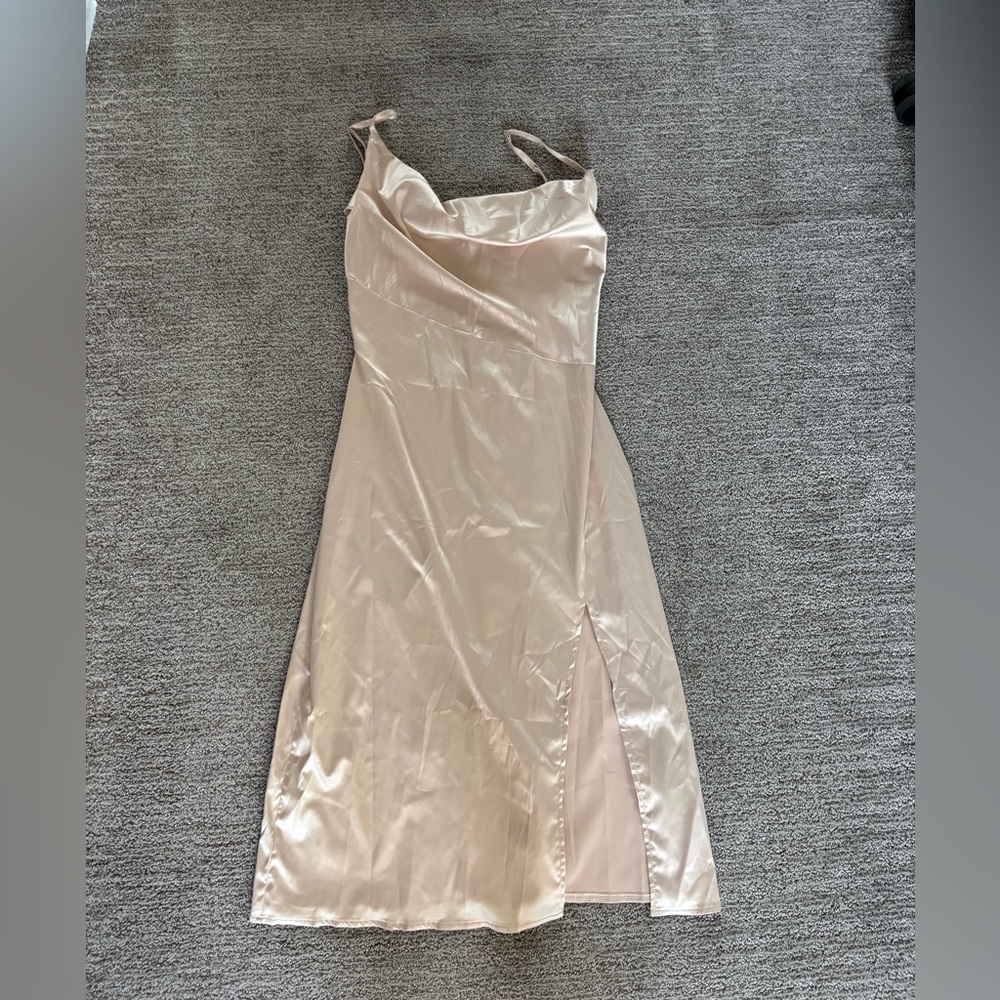 Amazon Strapless Satin Dress in Cream